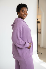 Luxury Waffle Knit Lounge Set — Lavender Purple, Side Profile with Pocket