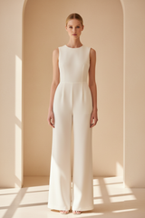 Luxury sleeveless romper in Ivory White – front view