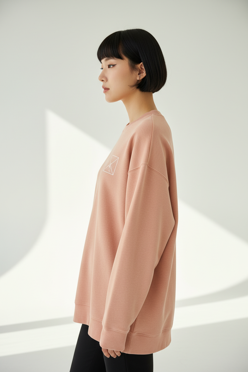Luxury graphic sweatshirt in Washed Peach, side profile pose