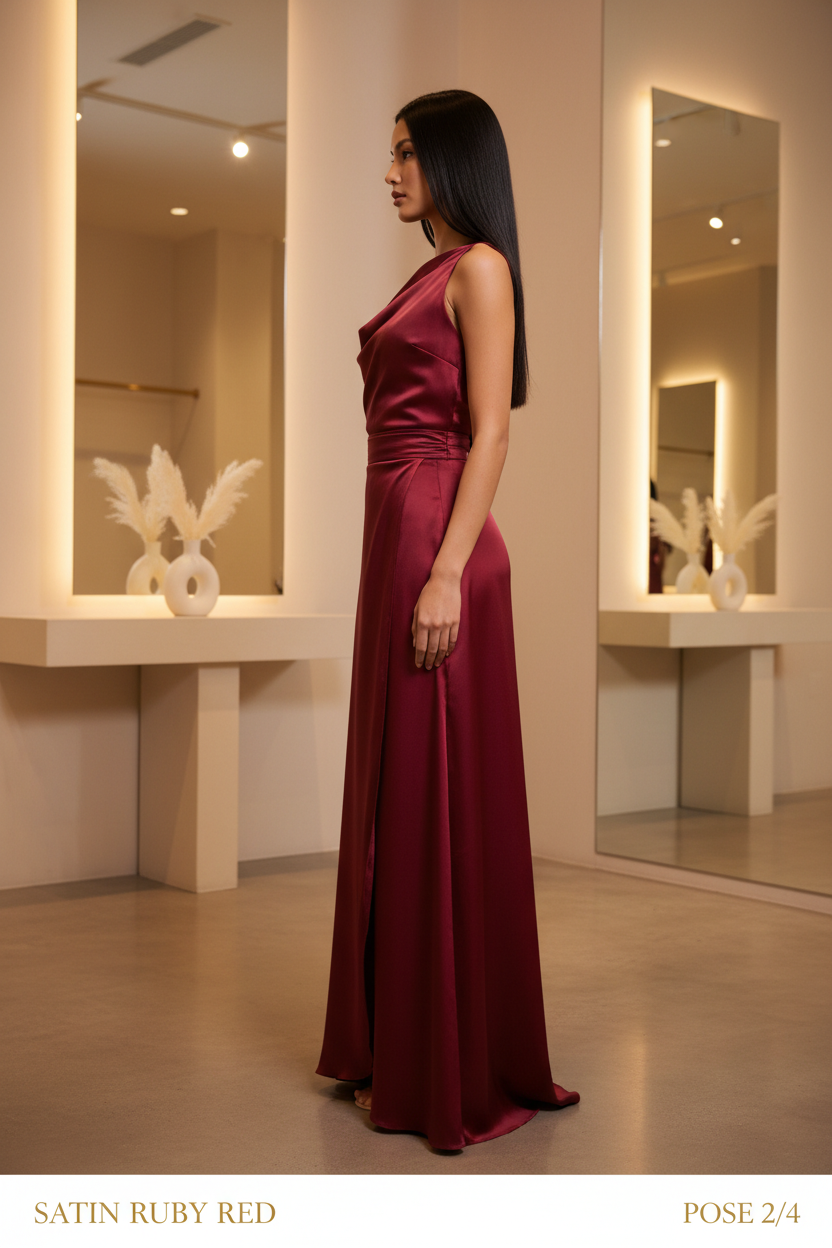 Luxury Satin Fashion Set in Satin Ruby Red - Side Profile