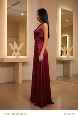 Luxury Satin Fashion Set in Satin Ruby Red - Side Profile