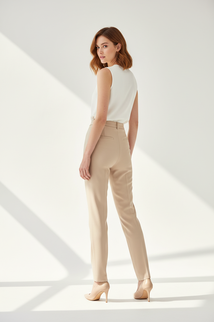 Premium Women's Tailored Straight-Leg Pants in Champagne Beige - Back View