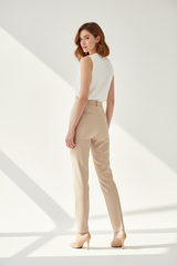 Premium Women's Tailored Straight-Leg Pants in Champagne Beige - Back View