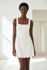 Luxury Square-Neck Mini Dress in Ivory White - front-facing pose