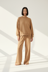 Luxury Oversized Sweatshirt Lounge Set — Warm Sand Beige, Front Standing Pose