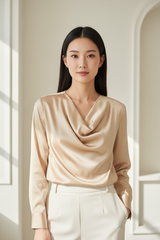 Satin Blouse in Champagne Gold - Front Pose