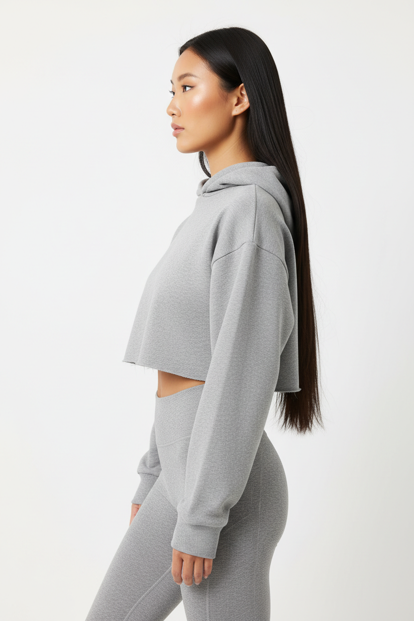 Oversized Cropped Hoodie & Seamless Leggings Set in Heather Grey — Side Profile