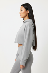 Oversized Cropped Hoodie & Seamless Leggings Set in Heather Grey — Side Profile