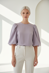 Luxury puff-sleeve shirt in Dusty Lavender, front facing pose