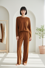 Luxury Soft-Touch Lounge Separates — Cinnamon Brown, Front Standing Pose