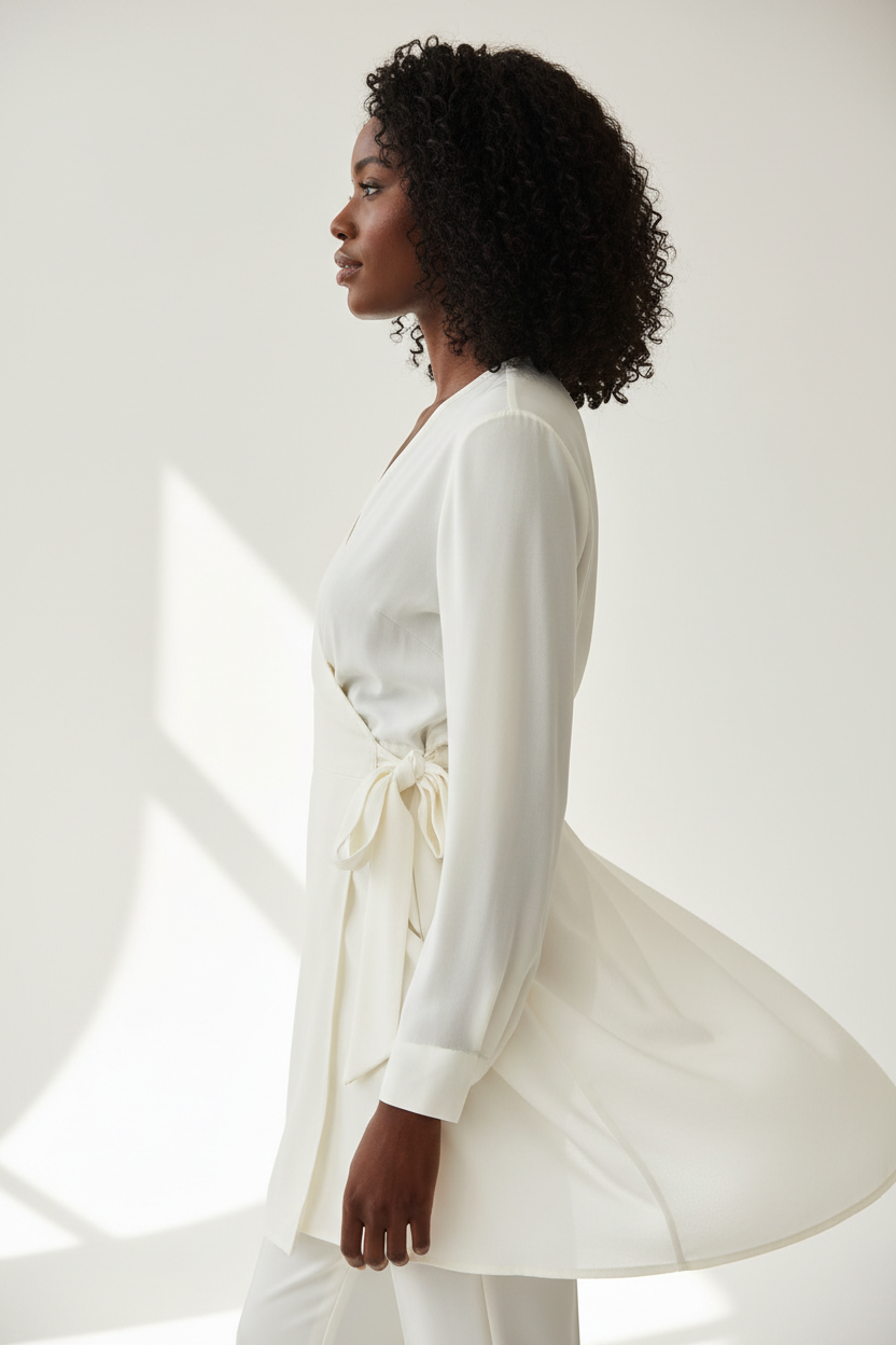 Wrap Blouse in Soft Ivory - Side Profile