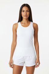 Women's compression tank and running shorts set in Pure White - front view