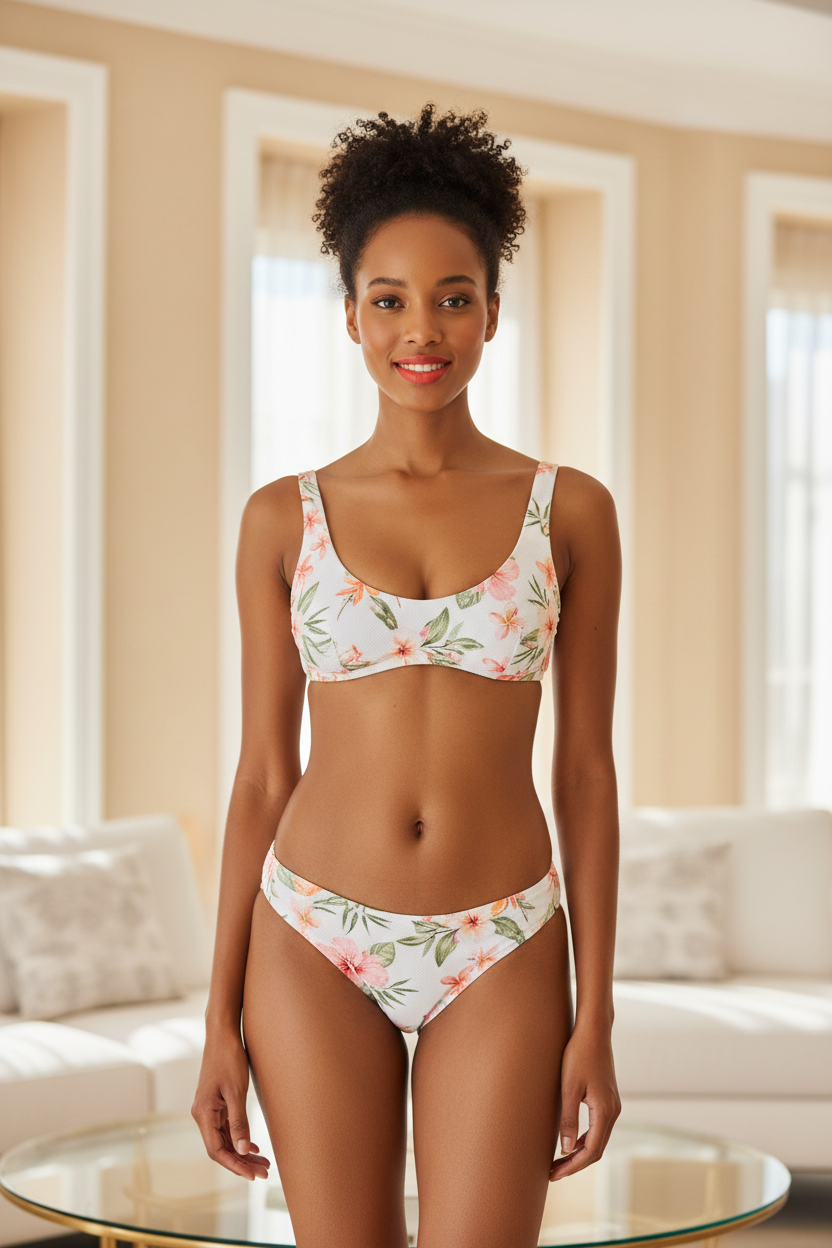 Luxe Floral Print Bikini Set in Floral White – front-facing pose