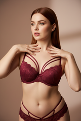 Deep Burgundy Floral Lace Push-Up Lingerie Set – Waist Up