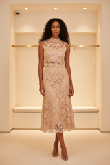 Luxury Floral Lace Fashion Set in Champagne Nude - Front View