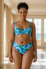 Luxe Floral Print Bikini Set in Floral Blue – front-facing pose