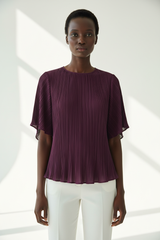 Pleated Blouse in Deep Plum - Front Pose