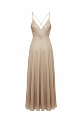 Midi Dress in Soft Beige - Back View