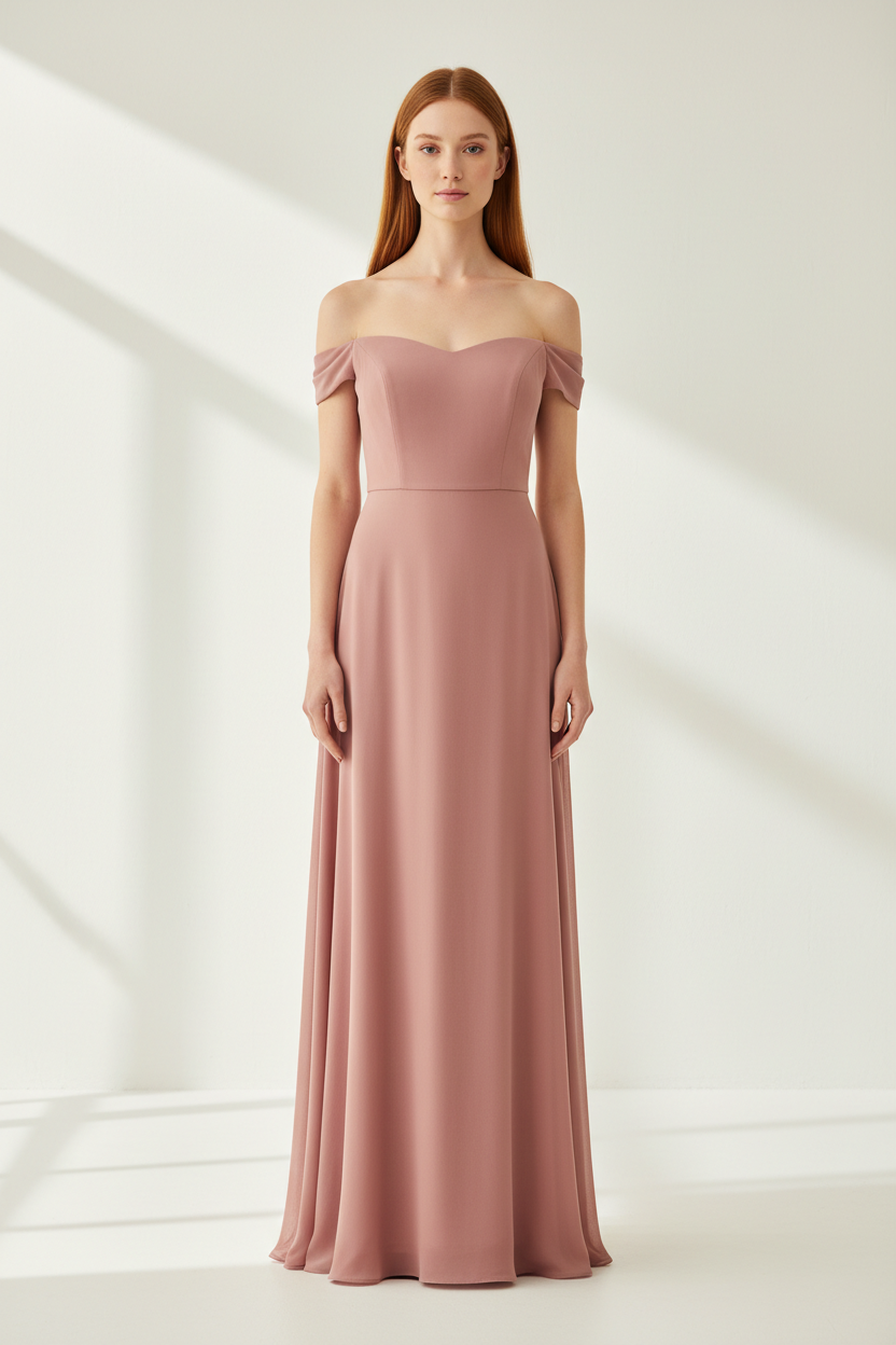 Luxury Off-Shoulder Maxi Dress in Dusty Pink - front-facing pose