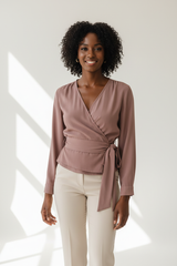 Wrap Blouse in Dusty Mauve - Front Pose