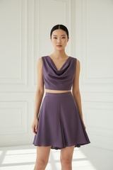 Smoky Plum Draped Crop Top Shorts Set – Front Pose