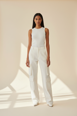 Premium Women's Luxury Cargo Pants in Ivory White - Front View