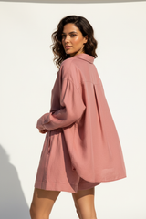 Rosewood Pink Shirt Shorts Set – Back Pose