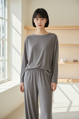Luxury Soft-Touch Lounge Separates — Stone Grey, Front Standing Pose