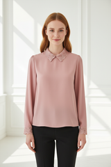 Lace-Trim Blouse in Dusty Rose - Front Pose