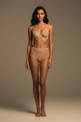 Nude Beige Sheer Mesh Balconette Lingerie Set – Full Body