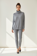 Luxury turtleneck sweater in Soft Stone Grey, front facing pose