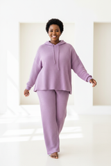 Luxury Waffle Knit Lounge Set — Lavender Purple, Walking Pose
