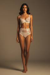 Ivory White Sheer Mesh Balconette Lingerie Set – Full Body