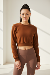 Luxury cropped sweatshirt in Warm Cocoa, front facing pose