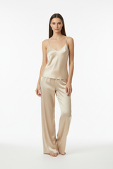 Luxury Satin Lounge Set — Champagne Satin, Front Standing Pose