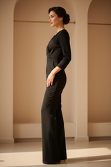 Luxury fitted jumpsuit in Matte Black – side profile