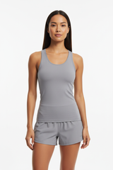 Women's compression tank and running shorts set in Soft Grey - front view