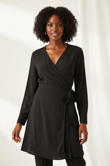 Wrap Blouse in Matte Black - Front Pose