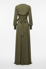 Wrap Dress in Olive Green - Back View