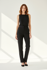 Premium Women's Tailored Straight-Leg Pants in Matte Black - Front View