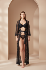 Elegant Luxury Lace Fashion Set in Matte Black - Front View