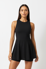 Women's tennis active dress in Matte Black - front view