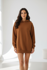 Premium Oversized Hoodie in Burnt Caramel — Front pose, luxury casual