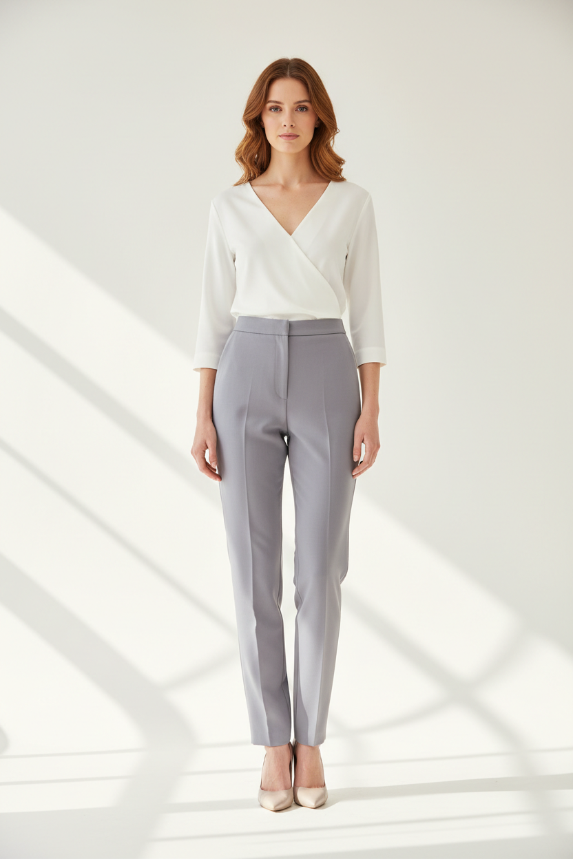 Premium Women's Tailored Straight-Leg Pants in Soft Grey - Front View