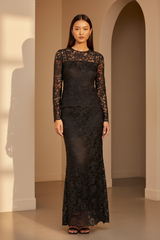 Elegant Embroidered Lace Fashion Set in Matte Black - Front View