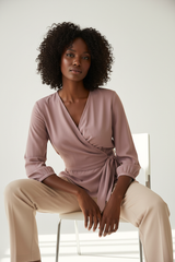 Wrap Blouse in Dusty Mauve - Seated Pose
