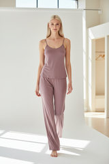 Luxury Modal Sleepwear Set — Dusty Mauve, Walking Pose