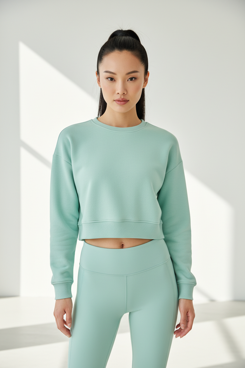 Luxury cropped sweatshirt in Ice Mint, front facing pose