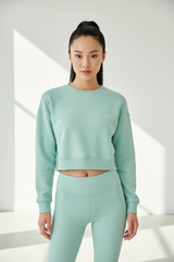 Luxury cropped sweatshirt in Ice Mint, front facing pose