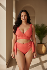Luxe Wrap Bikini Set in Tropical Coral – front-facing pose